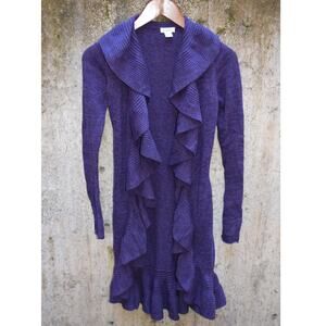 Neiman Marcus Purple Ruffle Front Cardigan Sweater XS
